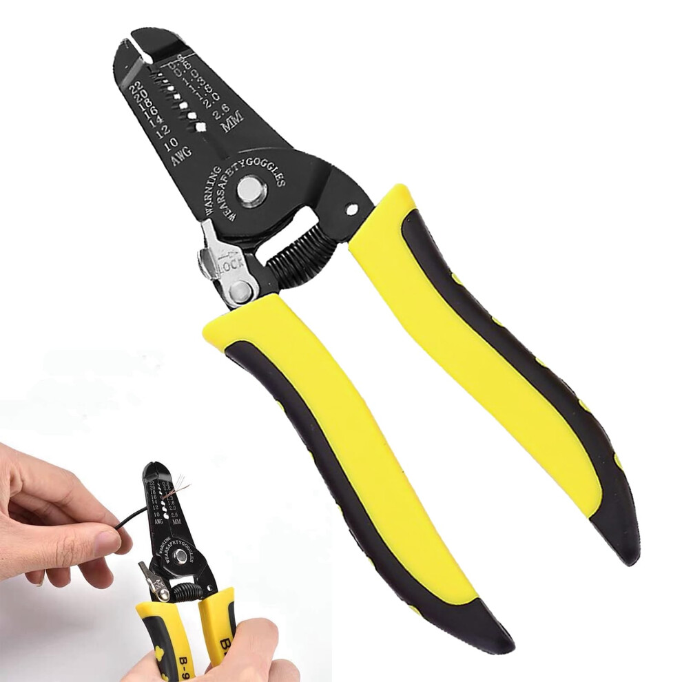 Wire Cutter And Stripper Tool For 10-22 Awg Wires, Spring-Loaded Design, Safety Lock, Ergonomic Handle, Wire Crimping Tool 9016109677457