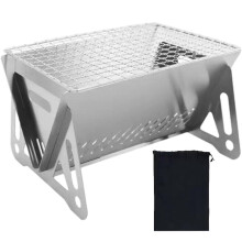 Charcoal BBQ Grill Stainless Steel Folding Barrel Wood-Burning Camping Stove Portable Charcoal Cooking Equipment
