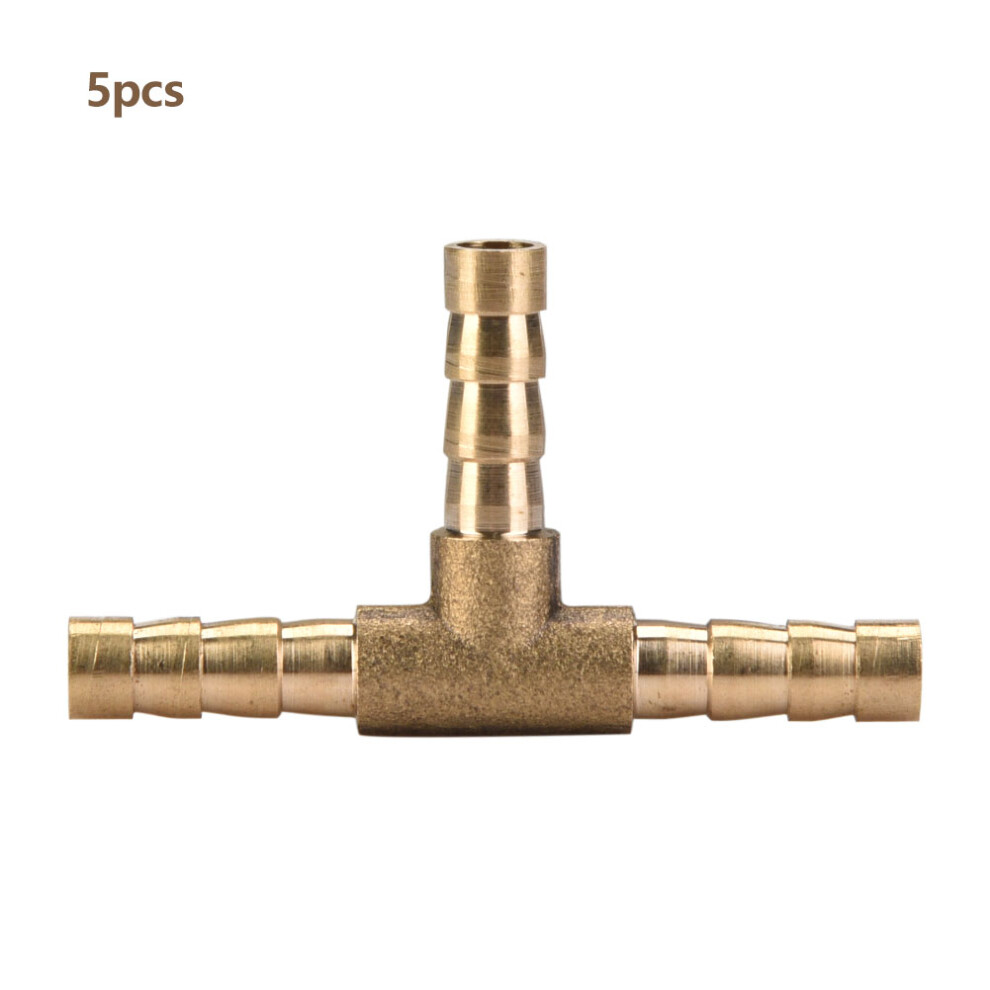 5pcs Brass T 3-Way Hose Joiner Fittings Barbed