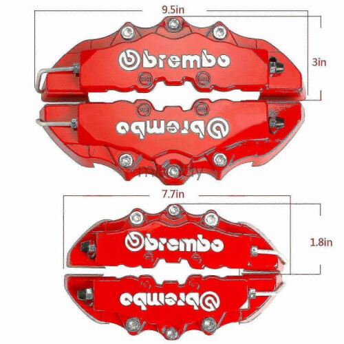 Universal Car Disc Brake Caliper Covers - 4 Pcs Red 3D Style Front & Rear Kits 1