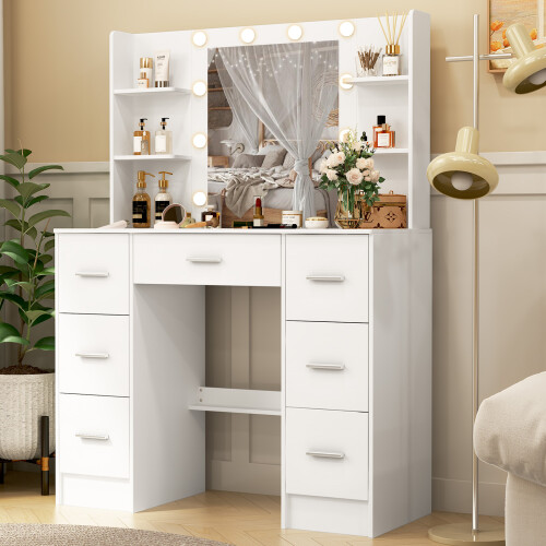 7 Drawers Dressing Desk with LED Lighted Mirror and LED Light Mirror 1