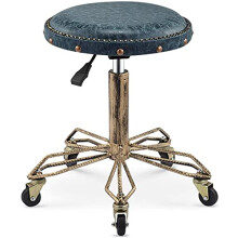 Heavy Duty Adjustable Round Rolling Chair with Hydraulic Lift for Shop, Guitar Lab, Tattoo Workbench, Medical Use - Dark Blue, Size A
