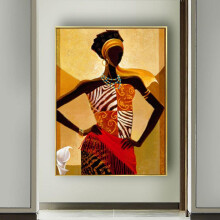 African Oil Painting on Canvas for Living Room Wall, Abstract Figure of African Woman, 70x110cm With Frame
