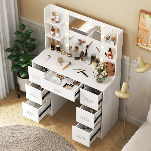7 Drawers Dressing Desk with LED Lighted Mirror and LED Light Mirror 2