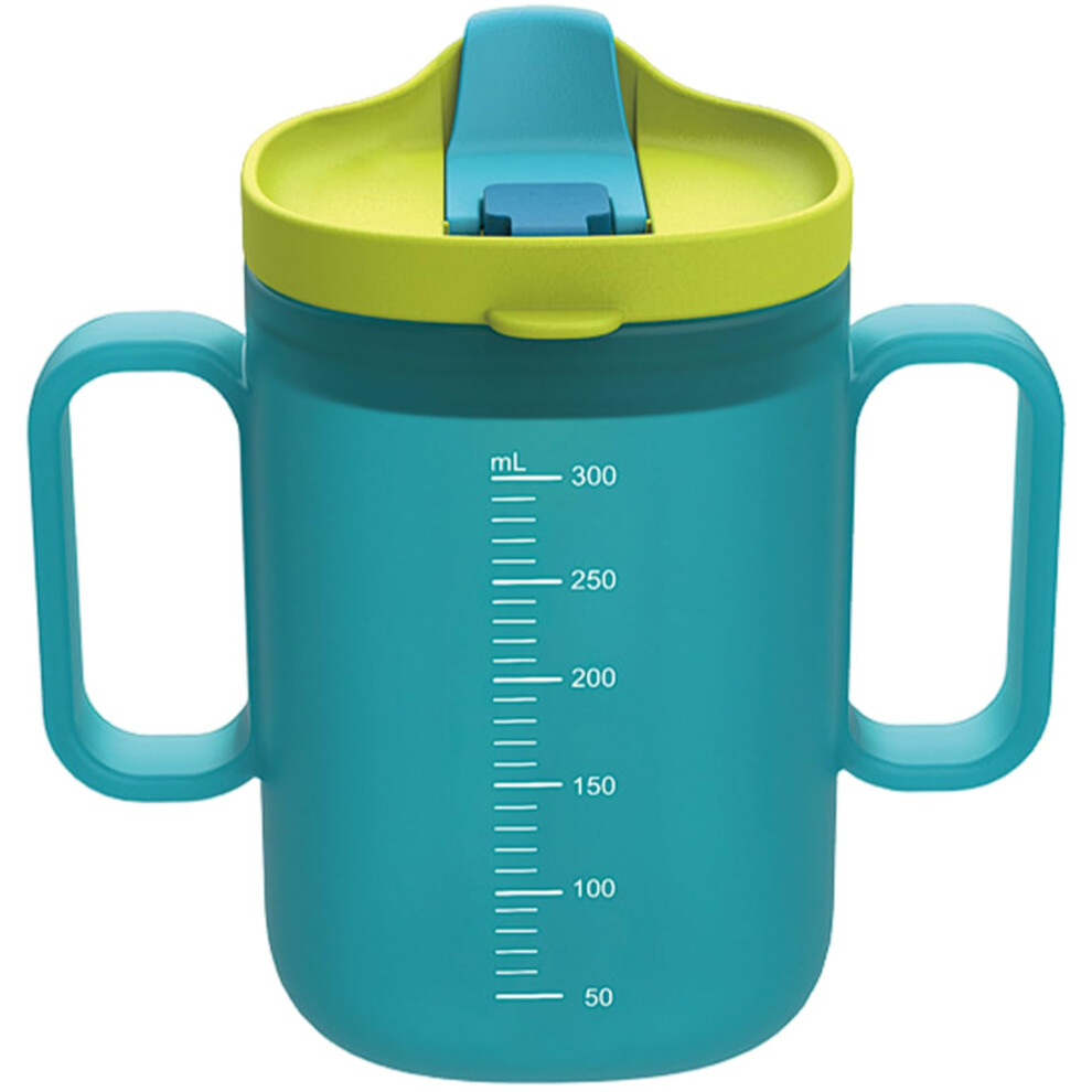 Blue Adult Sippy Cup For Elderly 300Ml Spill Proof Pp Plastic With Straw And Handles, Heat Resistant Silicone Seal,