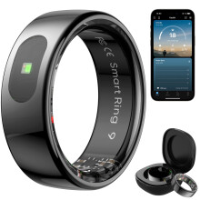 Smart Ring Health Tracker for Men and Women - Touch Control with Skin Temperature, Sleep, Step, Exercise Tracking, Black Size 10