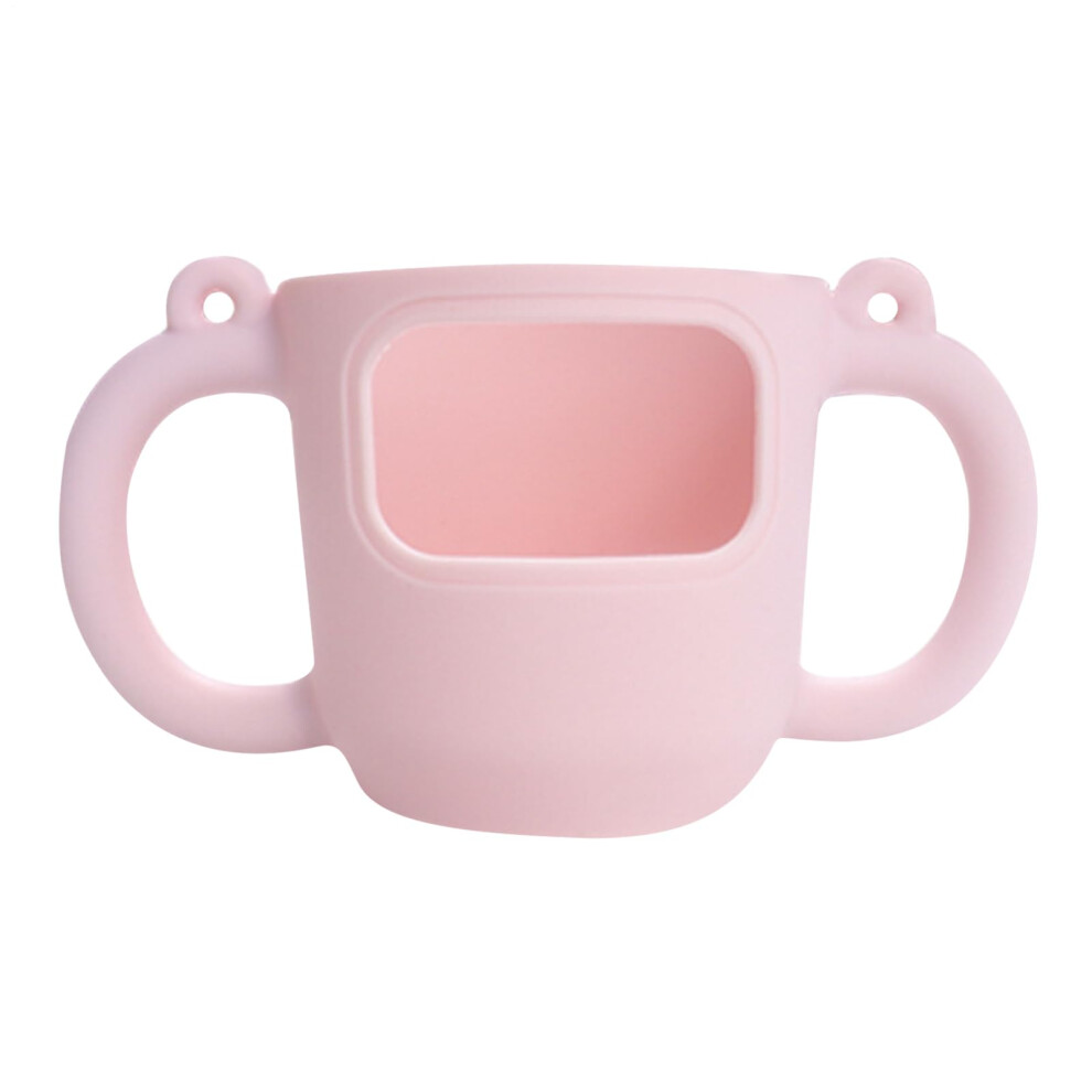 Tumbler Silicone Sleeve Holder With Double Handle - Non-Slip Grip For Baby Bottles And Vacuum Insulated Coffee Cups In Pink/White