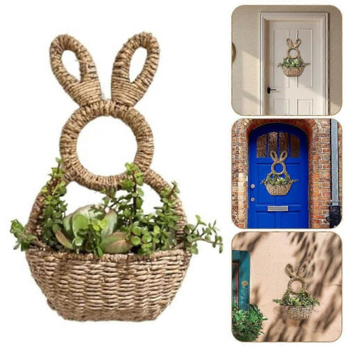 Easter Bunny Woven Basket Rustic Flowers Display Pots for Front Door Decorations 1
