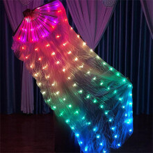 Silk Belly Dance Fan Veil LED Luminous Dance Fans for Carnival Party Wedding Left Hand - 1 Piece Multi Color
