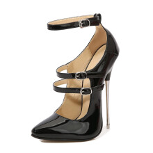 Metal Heel Stiletto High Heels 16CM 42 EU Black Nightclub Reverse Foot Fetish Large Size for Adult Wear