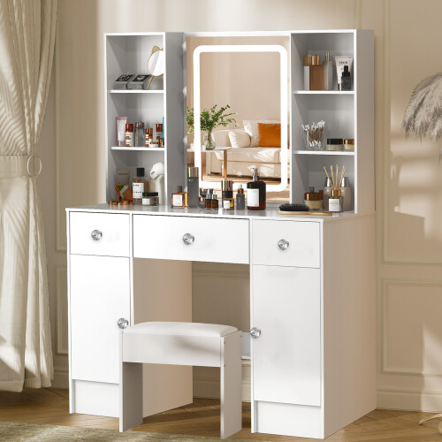 Dressing Table，with LED Mirror，3 Drawers，Makeup Vanity Table，for girls 2