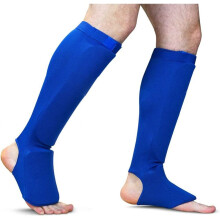 MMA Elastic Cloth Shin and Instep Padded Guards for Kickboxing and Muay Thai Training, Judo Accessories, Blue