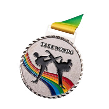 Award Medals with Ribbon, Children Teens-Taekwondo Silver