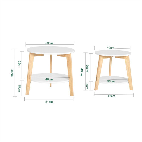 SoBuy Set van 2 Salontafels - Rubberhout - Wit 2