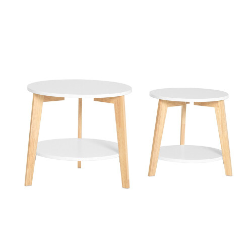 SoBuy Set van 2 Salontafels - Rubberhout - Wit