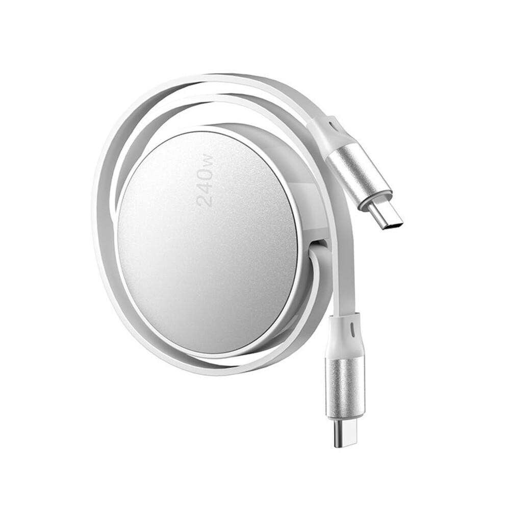 Usb Type C Retractable Charging Cable 240W Fast Data Sync Cord Compatible With Usb-C Devices, White 6447073479090