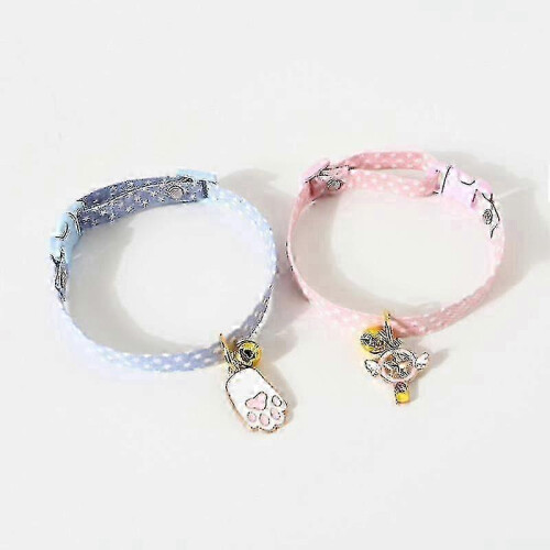 Cat Collar with Pendant, Safety Adjustable Cat Collars Set M Size 2