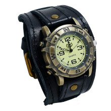Punk Fashion Leather Men's Buckle Watch Strap Retro Pin Watch One Size Black for Men's Casual Style