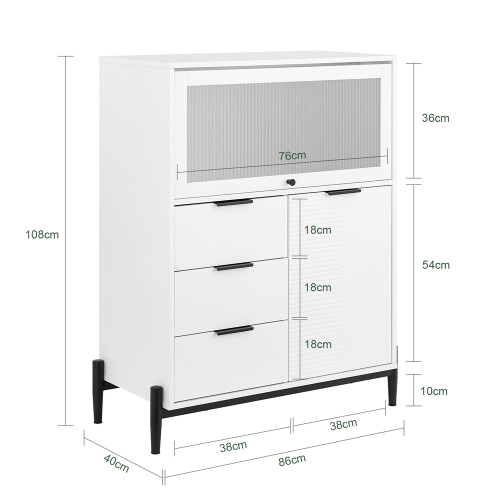 SoBuy Κονσόλα FSB94-W Λευκή 86x40x108cm με 3 Συρτάρια & 2 Πόρτες 2