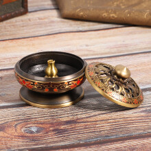 2,5 Zoll Retro-Brass-Lotus-Kenner mit Email-Grünker, Durchmesser 6 cm
