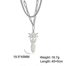 (Double Chain Steel) Skyrim Penctacle Triple Moon Goddess Amulet Necklace Wicca Pagan Pendants Necklaces for Women Stainless Steel Witchcraft Jewelry