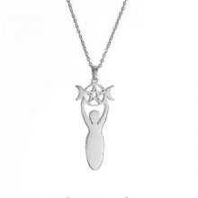 (Steel Color) Skyrim Penctacle Triple Moon Goddess Amulet Necklace Wicca Pagan Pendants Necklaces for Women Stainless Steel Witchcraft Jewelry