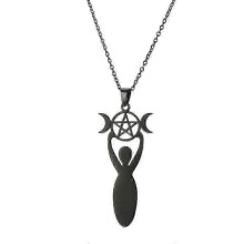 (Black) Skyrim Penctacle Triple Moon Goddess Amulet Necklace Wicca Pagan Pendants Necklaces for Women Stainless Steel Witchcraft Jewelry