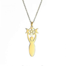(Gold Color) Skyrim Penctacle Triple Moon Goddess Amulet Necklace Wicca Pagan Pendants Necklaces for Women Stainless Steel Witchcraft Jewelry