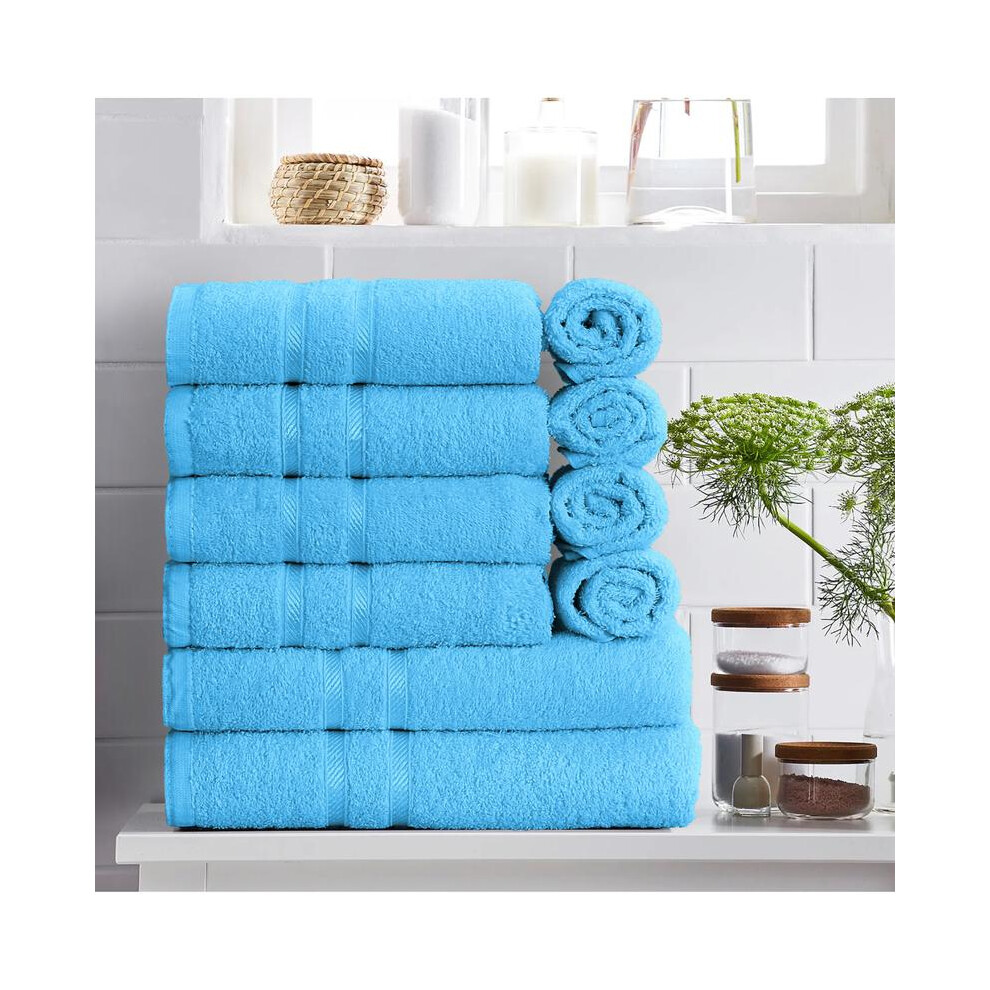 (AQUA) 10-Piece CHARKHAH LONDON Cotton Towel Bale Set - Quick Dry, Perfect for Home, Gym, and Hotels Hand Bath Satin-image-OPC-PKCBW89-NEW