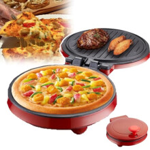 Countertop Pizza Maker with Non-Stick Surface, Double-Sided Heating for Even Baking, Ideal for Pizza and Quesadillas, Red