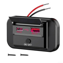 Power Outlet Panel Charger for Car DC 12V 24V with PD USB C Fast Charge and QC 3.0 USB Ports for Cars RVs Motorcycles Boats Red