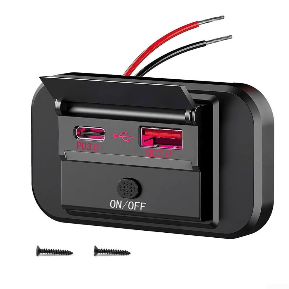 Power Outlet Panel Charger For Car Dc 12V 24V With Pd Usb C Fast Charge And Qc 3.0 Usb Ports For Cars Rvs Motorcycles Boats Red 6038364162656