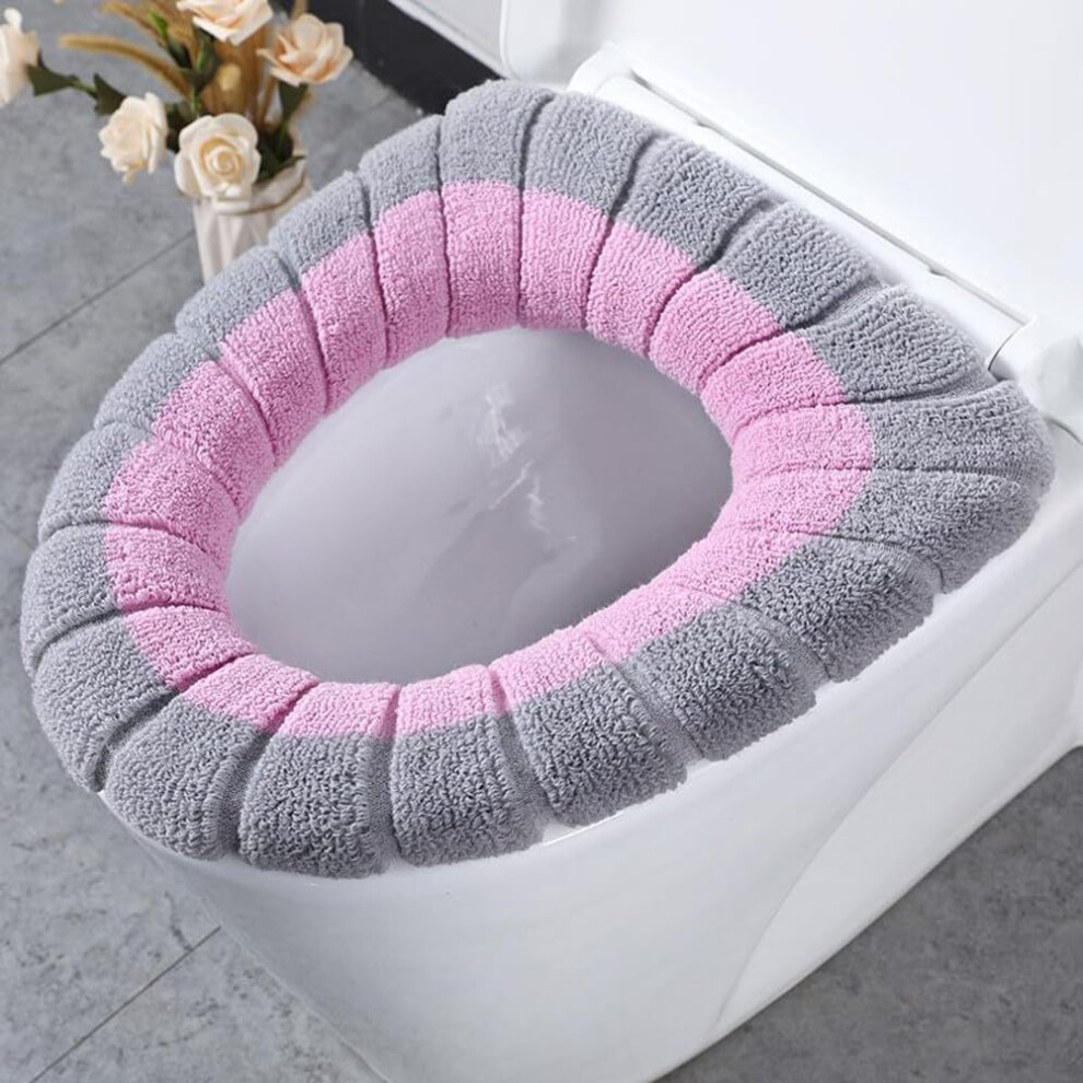 Thicker Stretchable Toilet Seat Cover Washable Cozy Pink With Gray A Perfect Fit For Round And Elongated Toilets 6447073480393