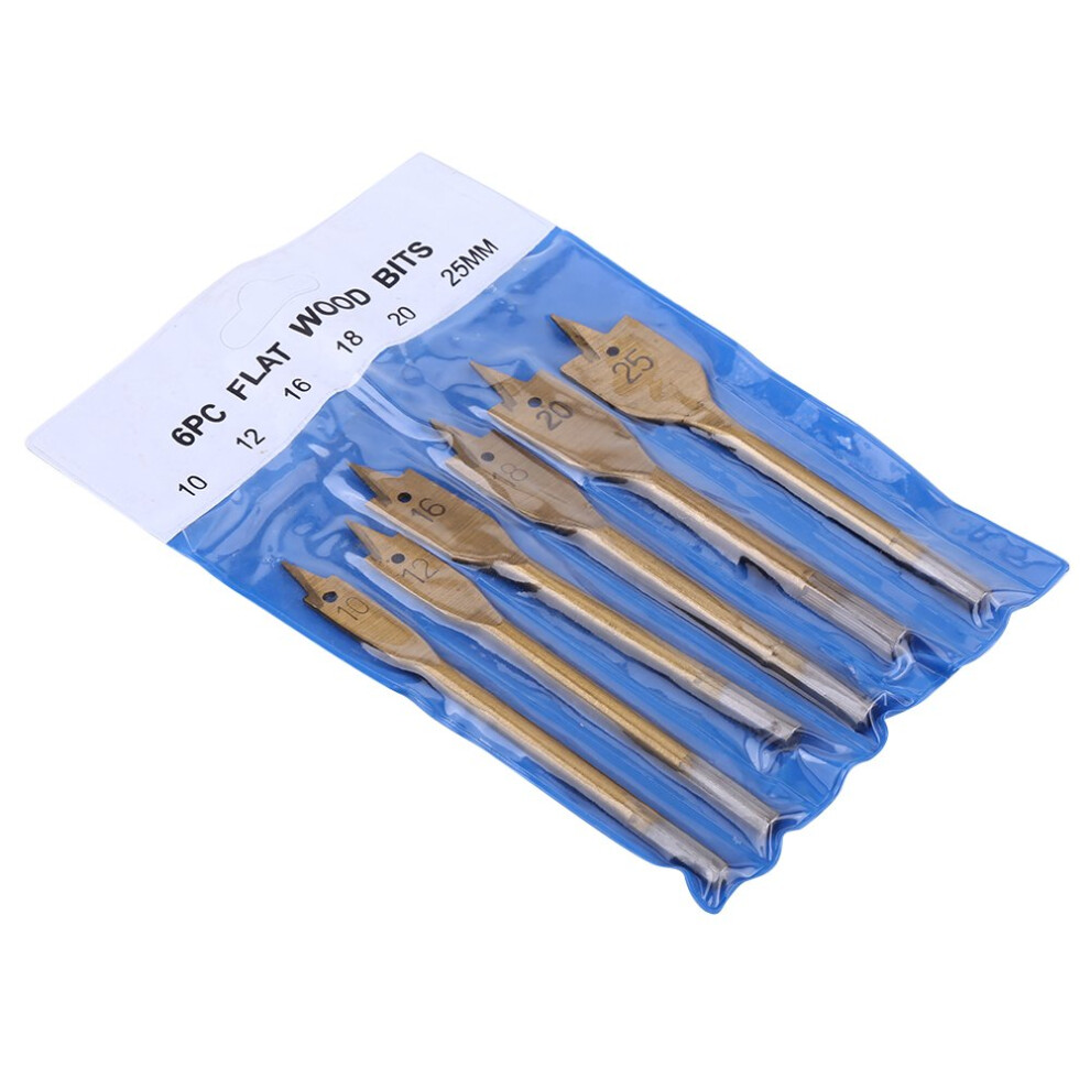High Carbon Steel Spade Paddle Bits Set 6Pcs For Woodworking, Hrc55-Hrc60, 10-25Mm Flat Drilling Tools 9016109681843