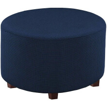 Round Velvet Ottoman Cover XX-Large Deep Water Blue Elastic Footstool Cover for Pouf Ottoman Stool