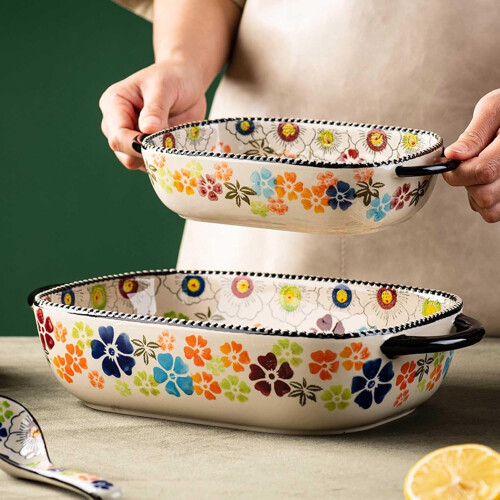 Lasagna Pans Ceramic Baking Dish Oven Safe Microwave Safe Rectangular Dish with Handles Multiple Sizes 1830ml Capacity 2