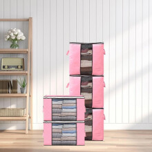 (Pink, one-size) 5pcs Large Capacity Multiple Size Clothes Storage Box, Quilt & Clothes Storage Organizer, Clothes Storage Bag