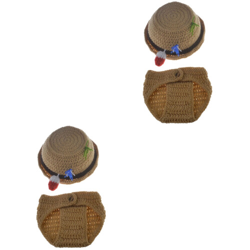 4 Pcs Hand Knitting Hat Set for Photo Props 2
