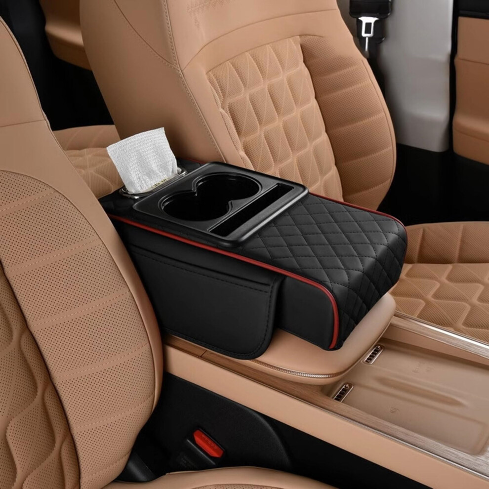 Car Armrest Pad For Vw T-Roc Facelift Cabriolet R (2022+) - Multifunctional Cushion With Storage Bag, Interior Accessory Black/Red 6038364164292