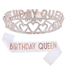 3pcs Birthday Headband Crown with Sash Party Tiara Decor