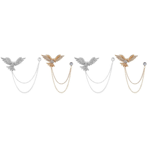 4 Pcs Rhinestone Eagle Brooch with Chain Tassel Lapel Pin 1