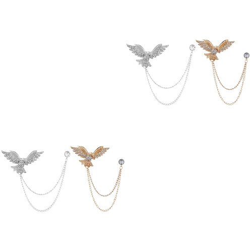 4 Pcs Rhinestone Eagle Brooch with Chain Tassel Lapel Pin 2