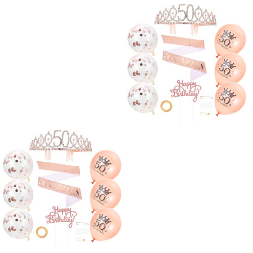 2 Sets Birthday Party Crown Sash Balloons Cake Decor 2