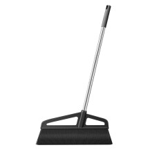 Heavy Duty Outdoor Broom with Adjustable Long Handle and Stiff Bristles for Sweeping Garage, Patio, and Pet Hair, Black