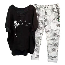 Two-Piece Women's Summer T-Shirt and Trouser Suit, Loose Casual Loungewear, Breathable Lightweight Jogging Outfit