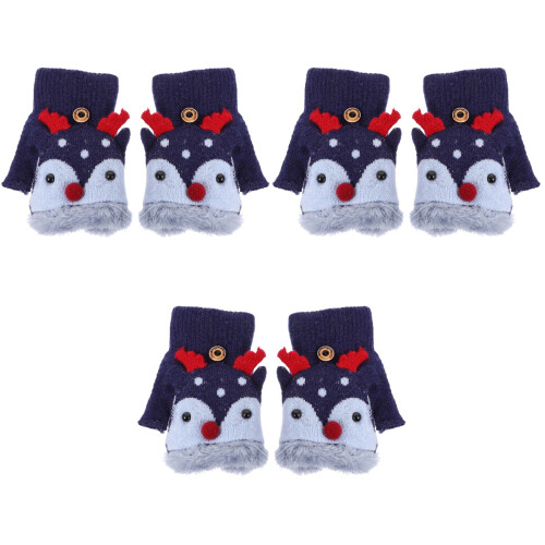 3 Pairs Kids Windproof Warm Half-Finger Gloves 2