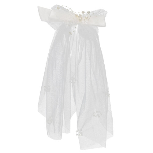 Pearl Hair Clip Wedding Veil with Bow Accessory