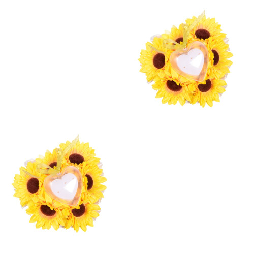 2pcs Artificial Sunflower Wedding Ring Pillow Without Ring 2