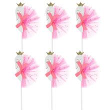 12 Pcs Mesh Gauze Swan Bow Crown Cake Toppers Food Picks