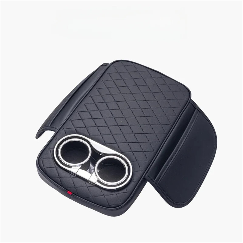 Armrest Storage Box For Car Center Console With 2 Cup Holders, Side Pocket, Pu Cushion, Heightened Cover Black 9084446767704
